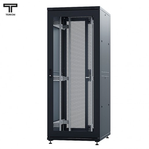 ТЕЛКОМ ТСМ-47.8.12-С2П.9005М Шкаф напольный 47U 800x1200x2209мм (ШхГхВ) телекоммуникационный 19", передняя дверь стеклянная - задняя дверь перфорированная распашная 2-х створчатая, цвет черный (RAL9005М) (5 мест)
