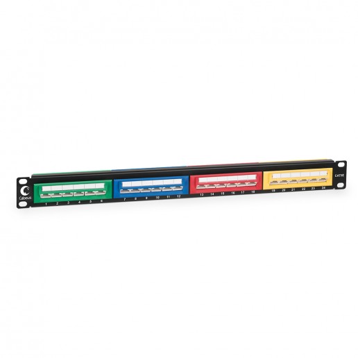Cabeus PLCOL-24-Cat.5e-Dual IDC Патч-панель 19" (1U), 24 порта RJ-45, категория 5e, Dual IDC, угол портов 45 градусов, цветные блоки