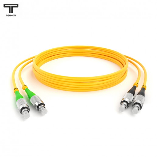 ТЕЛКОМ ШОС-2х3.0-2FC/A-2FC/U-SM-20м-LSZH-YL Шнур оптический duplex FC/APC-FC/UPC 9/125 OS2 одномодовый SM (3.0мм) LSZH, длина 20м