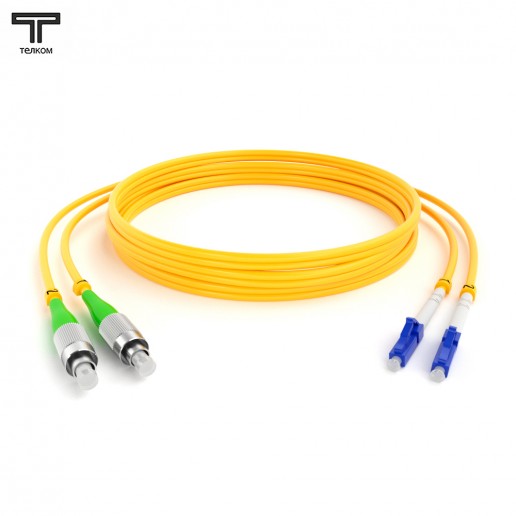 ТЕЛКОМ ШОС-2х3.0-2FC/A-2LC/U-SM-60м-LSZH-YL Шнур оптический duplex FC/APC-LC/UPC 9/125 OS2 одномодовый SM (3.0мм) LSZH, длина 60м