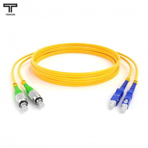 ТЕЛКОМ ШОС-2х3.0-2FC/A-2SC/U-SM-60м-LSZH-YL Шнур оптический duplex FC/APC-SC/UPC 9/125 OS2 одномодовый SM (3.0мм) LSZH, длина 60м