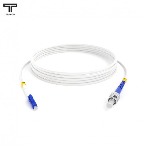 ТЕЛКОМ ШОС-3.0-LC/U-ST/U-SM(A1)-15м-LSZH-WH Шнур оптический simplex LC/UPC-ST/UPC 9/125 OS2 (G.657A1) одномодовый SM (3.0мм) LSZH, цвет белый, длина 15м