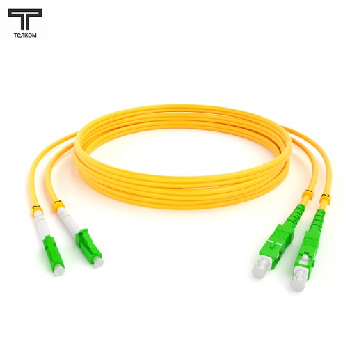 ТЕЛКОМ ШОС-2х3.0-2LC/A-2SC/A-SM-100м-LSZH-YL Шнур оптический duplex LC/APC-SC/APC 9/125 OS2 одномодовый SM (3.0мм) LSZH, длина 100м