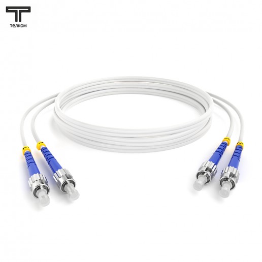 ТЕЛКОМ ШОС-2x3.0-2ST/U-2ST/U-SM(A1)-65м-LSZH-WH Шнур оптический duplex ST/UPC-ST/UPC 9/125 OS2 (G.657A1) одномодовый SM (3.0мм) LSZH, цвет белый, длина 65м