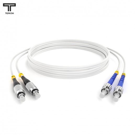 ТЕЛКОМ ШОС-2x3.0-2FC/U-2ST/U-SM(A1)-30м-LSZH-WH Шнур оптический duplex FC/UPC-ST/UPC 9/125 OS2 (G.657A1) одномодовый SM (3.0мм) LSZH, цвет белый, длина 30м