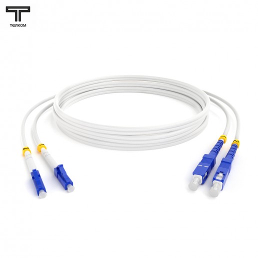 ТЕЛКОМ ШОС-2x3.0-2LC/U-2SC/U-SM(A1)-3м-LSZH-WH Шнур оптический duplex LC/UPC-SC/UPC 9/125 OS2 (G.657A1) одномодовый SM (3.0мм) LSZH, цвет белый, длина 3м