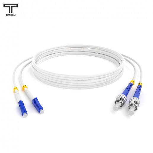 ТЕЛКОМ ШОС-2x3.0-2LC/U-2ST/U-SM(A1)-45м-LSZH-WH Шнур оптический duplex LC/UPC-ST/UPC 9/125 OS2 (G.657A1) одномодовый SM (3.0мм) LSZH, цвет белый, длина 45м