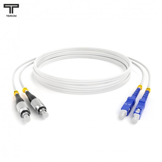 ТЕЛКОМ ШОС-2x3.0-2FC/U-2SC/U-SM(A1)-75м-LSZH-WH Шнур оптический duplex FC/UPC-SC/UPC 9/125 OS2 (G.657A1) одномодовый SM (3.0мм) LSZH, цвет белый, длина 75м