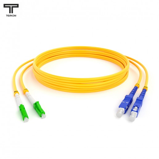 ТЕЛКОМ ШОС-2х3.0-2LC/A-2SC/U-SM-100м-LSZH-YL Шнур оптический duplex LC/APC-SC/UPC 9/125 OS2 одномодовый SM (3.0мм) LSZH, длина 100м