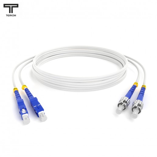 ТЕЛКОМ ШОС-2x3.0-2SC/U-2ST/U-SM(A1)-45м-LSZH-WH Шнур оптический duplex SC/UPC-ST/UPC 9/125 OS2 (G.657A1) одномодовый SM (3.0мм) LSZH, цвет белый, длина 45м