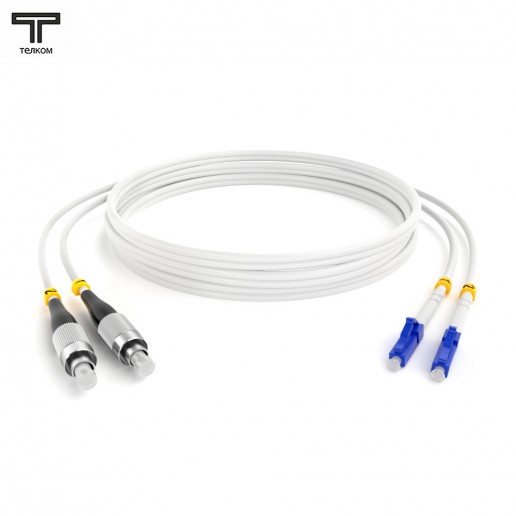 ТЕЛКОМ ШОС-2x3.0-2FC/U-2LC/U-SM(A1)-65м-LSZH-WH Шнур оптический duplex FC/UPC-LC/UPC 9/125 OS2 (G.657A1) одномодовый SM (3.0мм) LSZH, цвет белый, длина 65м