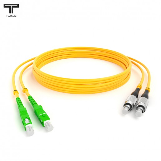 ТЕЛКОМ ШОС-2х3.0-2SC/A-2FC/U-SM-25м-LSZH-YL Шнур оптический duplex SC/A-FC/U 9/125 OS2 одномодовый SM (3.0мм) LSZH, длина 25м