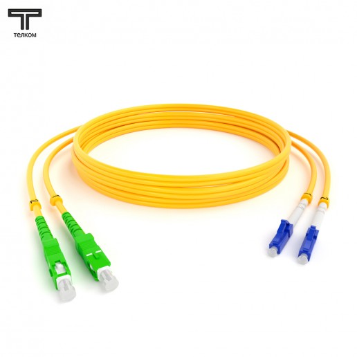 ТЕЛКОМ ШОС-2х3.0-2SC/A-2LC/U-SM-40м-LSZH-YL Шнур оптический duplex SC/APC-LC/UPC 9/125 OS2 одномодовый SM (3.0мм) LSZH, длина 40м