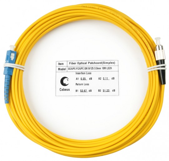Cabeus FOP(s)-9-SC-FC-10m Шнур оптический simplex SC-FC 9/125 sm 10м LSZH