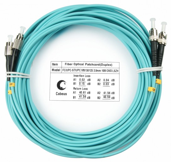 Cabeus FOP-50-FC-ST-20m Шнур оптический duplex FC-ST 50/125 mm OM3 20м LSZH