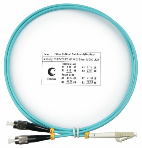 Cabeus FOP-50-LC-FC-1,5m Шнур оптический duplex LC-FC 50/125 mm OM3 1,5м LSZH