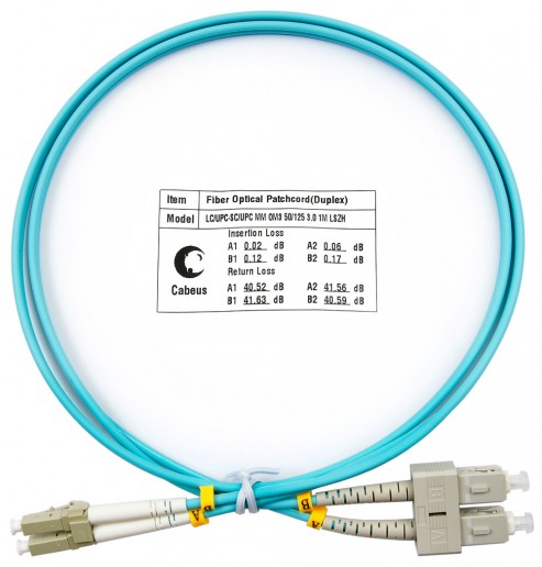 Cabeus FOP-50-LC-SC-1,5m Шнур оптический duplex LC-SC 50/125 mm OM3 1,5м LSZH