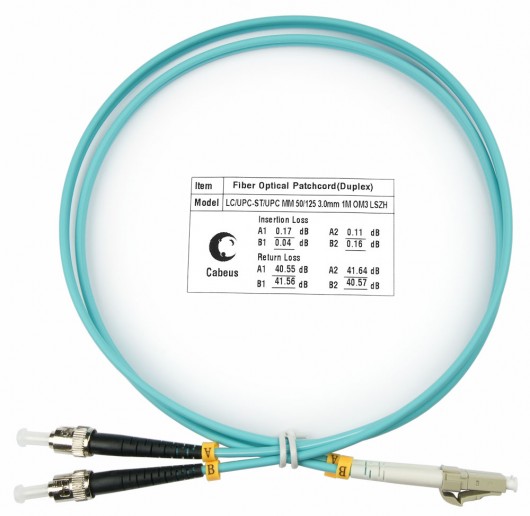 Cabeus FOP-50-LC-ST-1,5m Шнур оптический duplex LC-ST 50/125 mm OM3 1,5м LSZH