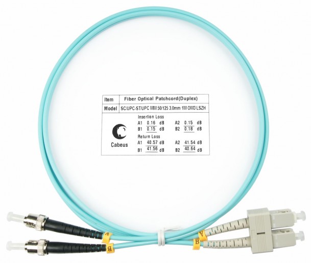 Cabeus FOP-50-SC-ST-1,5m Шнур оптический duplex SC-ST 50/125 mm OM3 1,5м LSZH