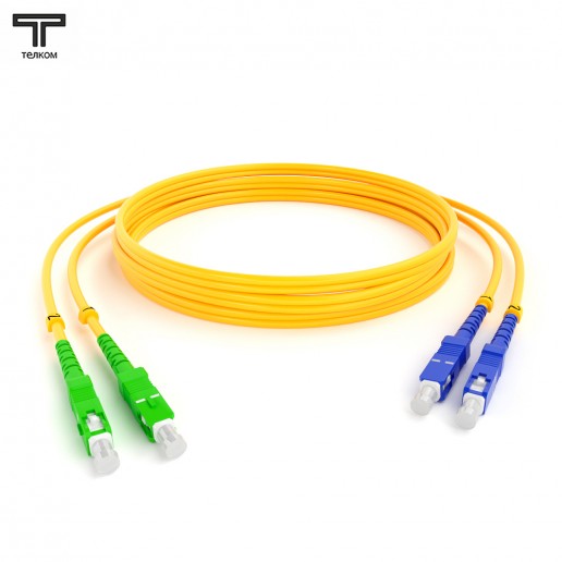 ТЕЛКОМ ШОС-2х3.0-2SC/A-2SC/U-SM-3м-LSZH-YL Шнур оптический duplex SC/APC-SC/UPC 9/125 OS2 одномодовый SM (3.0мм) LSZH, длина 3м