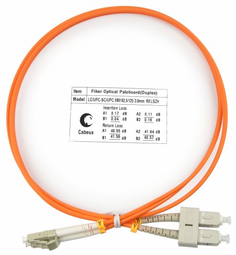 Cabeus FOP-62-LC-SC-1,5m Шнур оптический duplex LC-SC 62,5/125 mm 1,5м LSZH