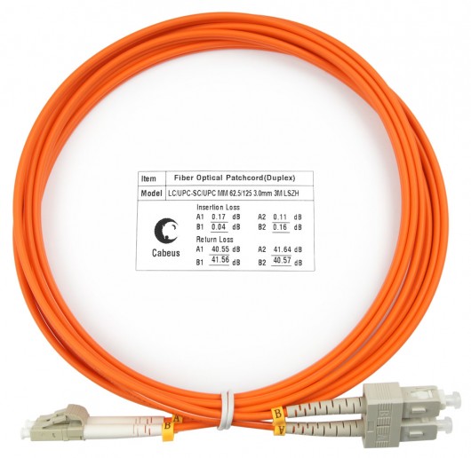 Cabeus FOP-62-LC-SC-2m Шнур оптический duplex LC-SC 62,5/125 mm 2м LSZH