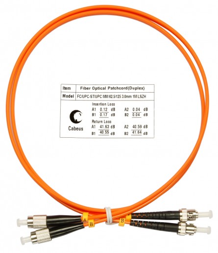 Cabeus FOP-62-FC-ST-2m Шнур оптический duplex FC-ST 62,5/125 mm 2м LSZH