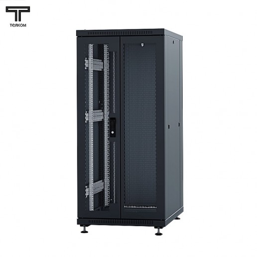 ТЕЛКОМ ТС-22.6.6-2ПМ.9005М Шкаф напольный 22U 600x600x1098мм (ШхГхВ) телекоммуникационный 19", передняя дверь перфорированная распашная (2-х створчатая)-задняя дверь металлическая, цвет чёрный (RAL9005М) (5 мест)