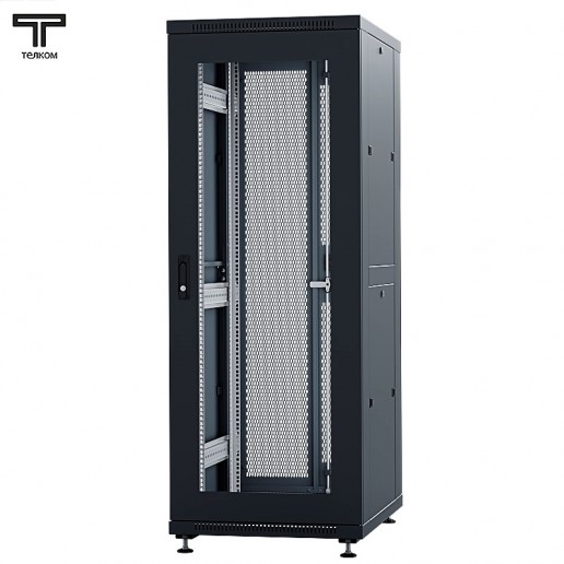 ТЕЛКОМ ТС-37.6.8-С2П.9005М Шкаф напольный 37U 600x800x1765мм (ШхГхВ) телекоммуникационный 19", передняя дверь стеклянная - задняя дверь перфорированная распашная 2-х створчатая, цвет черный (RAL9005М) (5 мест)
