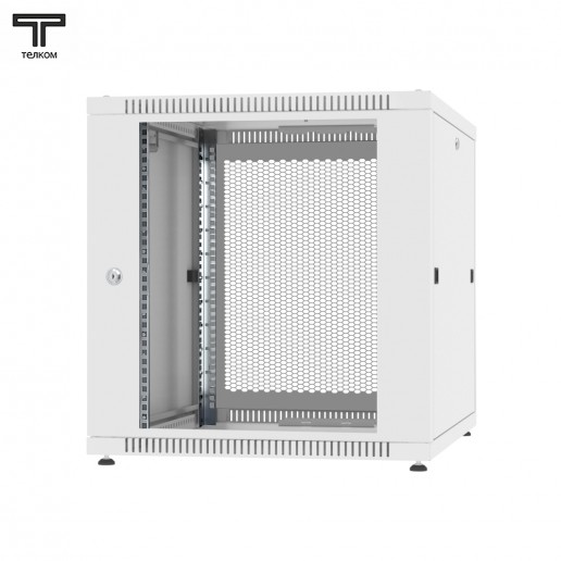 ТЕЛКОМ TLN-12.6.6-СП.7035Ш Шкаф напольный 12U 600x600x623мм (ШхГхВ) телекоммуникационный 19", передняя дверь стеклянная - задняя дверь перфорированная, цвет серый (RAL7035Ш) (4 места)