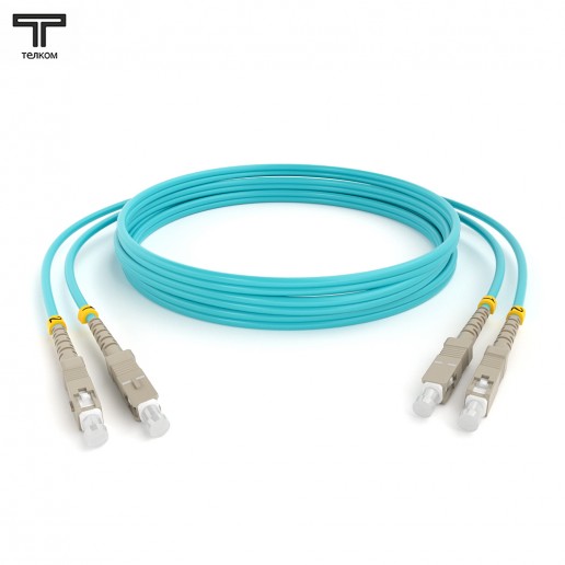 ТЕЛКОМ ШОС-2x3.0-2SC/U-2SC/U-MM503-1м-LSZH-AQ Шнур оптический duplex SC/UPC-SC/UPC 50/125 OM3 (10Gb) многомодовый MM (3.0мм) LSZH, цвет аквамарин, длина 1м