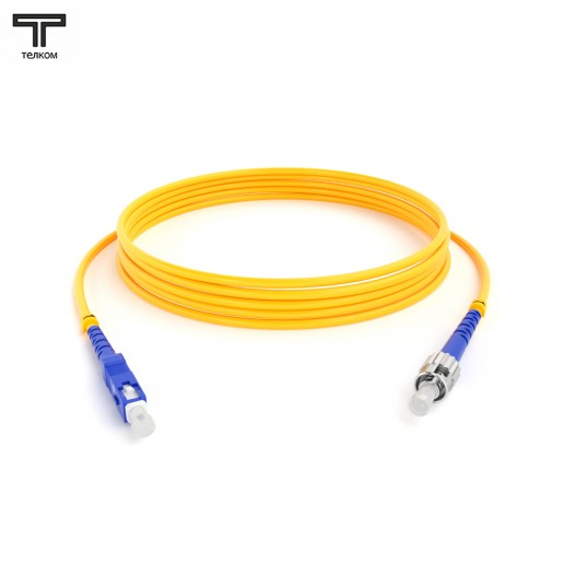 ТЕЛКОМ ШОС-3.0-SC/U-ST/U-SM-75м-LSZH-YL Шнур оптический simplex SC/UPC-ST/UPC 9/125 OS2 (G.652.D) одномодовый SM (3.0мм) LSZH, длина 75м