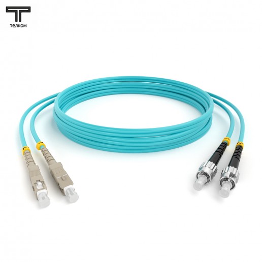ТЕЛКОМ ШОС-2x3.0-2SC/U-2ST/U-MM503-30м-LSZH-AQ Шнур оптический duplex SC/UPC-ST/UPC 50/125 OM3 (10Gb) многомодовый MM (3.0мм) LSZH, цвет аквамарин, длина 30м