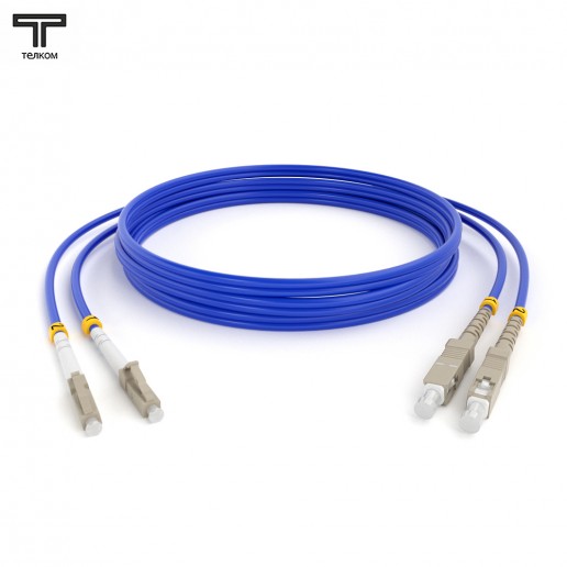 ТЕЛКОМ ШОС-2х3,0-2LC/PC-2SC/PC-MM50-OM4-15м-LSZH-BL Шнур оптический duplex LC-SC 50/125 OM4 (40Gb) многомодовый MM (3.0мм) LSZH, цвет синий, длина 15м