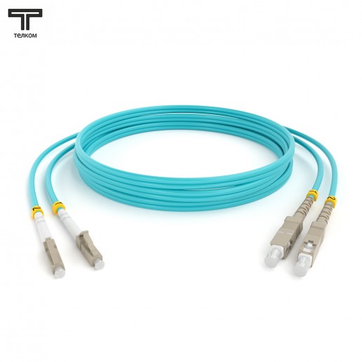 ТЕЛКОМ ШОС-2x3.0-2LC/U-2SC/U-MM503-6м-LSZH-AQ Шнур оптический duplex LC/UPC-SC/UPC 50/125 OM3 (10Gb) многомодовый MM (3.0мм) LSZH, цвет аквамарин, длина 6м