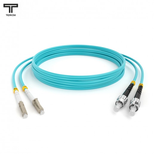ТЕЛКОМ ШОС-2x3.0-2LC/U-2ST/U-MM503-55м-LSZH-AQ Шнур оптический duplex LC/UPC-ST/UPC 50/125 OM3 (10Gb) многомодовый MM (3.0мм) LSZH, цвет аквамарин, длина 55м
