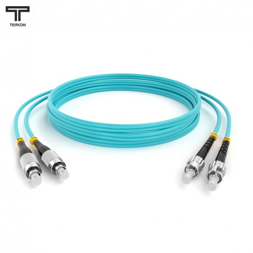 ТЕЛКОМ ШОС-2х3.0-2FC/U-2ST/U-MM503-9m-LSZH-AQ Шнур оптический duplex FC/UPC-ST/UPC 50/125 OM3 (10Gb) многомодовый MM (3.0мм) LSZH, цвет аквамарин, длина 9м