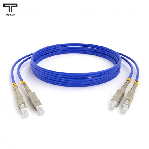 ТЕЛКОМ ШОС-2х3,0-2SC/PC-2SC/PC-MM50-OM4-0.5м-LSZH-BL Шнур оптический duplex SC-SC 50/125 OM4 (40Gb) многомодовый MM (3.0мм) LSZH, цвет синий, длина 0,5м