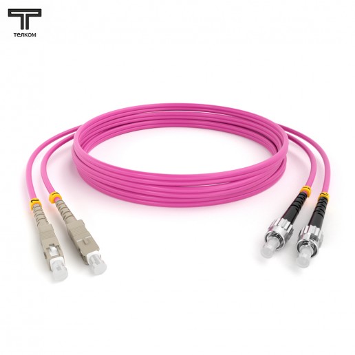 ТЕЛКОМ ШОС-2х3.0-2SC/U-2ST/U-MM504-110м-LSZH-MG Шнур оптический duplex SC/UPC-ST/UPC 50/125 OM4 (40Gb) многомодовый MM (3.0мм) LSZH, цвет маджента, длина 110м