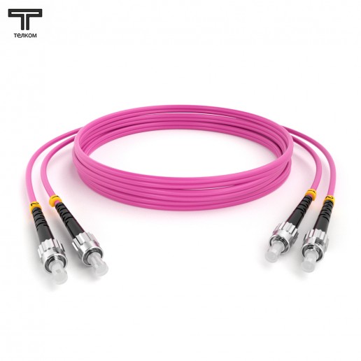 ТЕЛКОМ ШОС-2х3.0-2ST/U-2ST/U-MM504-8м-LSZH-MG Шнур оптический duplex ST/UPC-ST/UPC 50/125 OM4 (40Gb) многомодовый MM (3.0мм) LSZH, цвет маджента, длина 8м