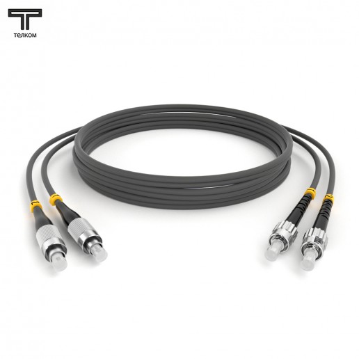 ТЕЛКОМ ШОС-2х3.0-2FC/U-2ST/U-MM62-12м-LSZH-GY Шнур оптический duplex FC/UPC-ST/UPC 62,5/125 OM1 многомодовый MM (3.0мм) LSZH, длина 12м