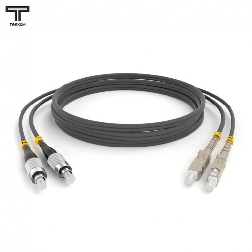 ТЕЛКОМ ШОС-2х3.0-2FС/U-2SС/U-MM62-9м-LSZH-GY Шнур оптический duplex FC/UPC-SC/UPC 62,5/125 OM1 многомодовый MM (3.0мм) LSZH, длина 9м