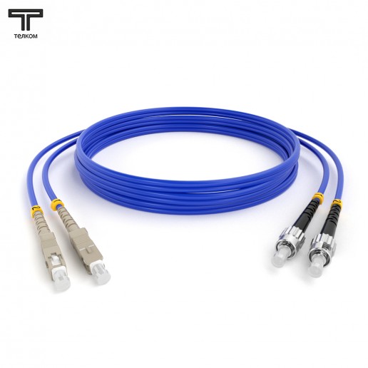 ТЕЛКОМ ШОС-2х3,0-2SC/PC-2ST/PC-MM50-OM4-60м-LSZH-BL Шнур оптический duplex SC-ST 50/125 OM4 (40Gb) многомодовый MM (3.0мм) LSZH, цвет синий, длина 60м