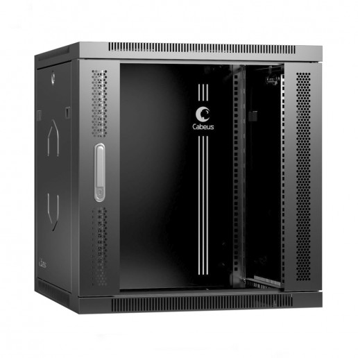 Cabeus SH-05F-12U60/60-R-BK Шкаф телекоммуникационный настенный разобранный 19" 12U 600x600x635mm (ШхГхВ) дверь стекло, цвет черный (RAL 9004)