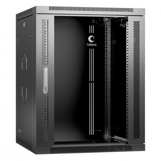Cabeus SH-05F-15U60/45-R-BK Шкаф телекоммуникационный настенный разобранный 19" 15U 600x450x769mm (ШхГхВ) дверь стекло, цвет черный (RAL 9004)