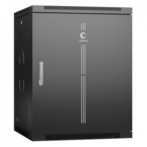 Cabeus SH-05F-15U60/45m-R-BK Шкаф телекоммуникационный настенный разобранный 19" 15U 600x450x769mm (ШхГхВ) дверь металл, цвет черный (RAL 9004)
