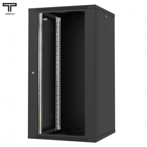 ТЕЛКОМ TL-22.6.6-С.9005МА Шкаф настенный 22U 600x600x1070мм (ШхГхВ) телекоммуникационный 19", дверь стеклянная в металлической раме, цвет черный (RAL9005МА) (4 места)