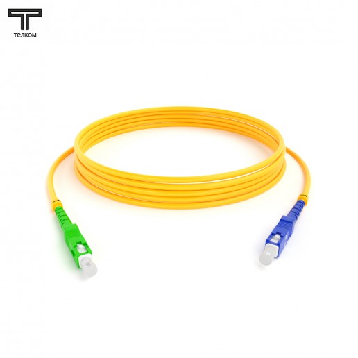 ТЕЛКОМ ШОС-3.0-SC/A-SC/U-SM-30м-LSZH-YL Шнур оптический simplex SC/APC-SC/UPC 9/125 OS2 одномодовый SM (3.0мм) LSZH, длина 30м
