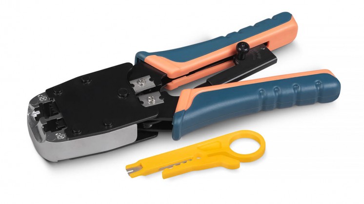 Cabeus HT-500R Инструмент обжимной для RJ-45 (8р8с), RJ-11/12 (6р6с, 6р4с, 6р2с), профессиональный, с храповым механизмом