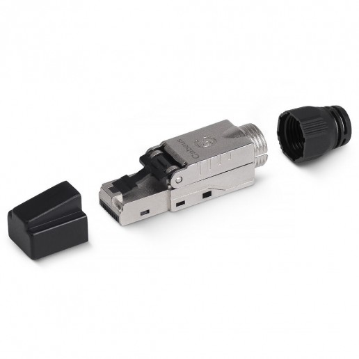 Cabeus 8P8C-SH-C6-TWP-F Коннектор с фиксатором кабеля и колпачком RJ-45(8P8C) под витую пару, категория 6, экранированный, для одножильного кабеля, со вставкой